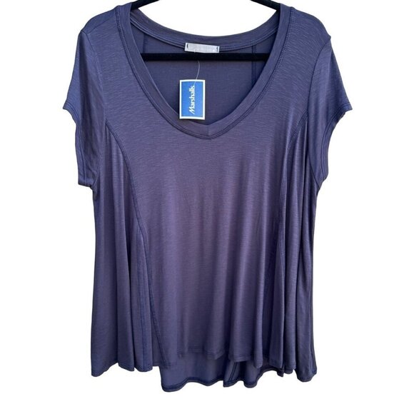 Olivia Moon Women's Scoop V-Neck Purple Short Sleeve Flutter Hem Blouse New XL - Picture 1 of 8